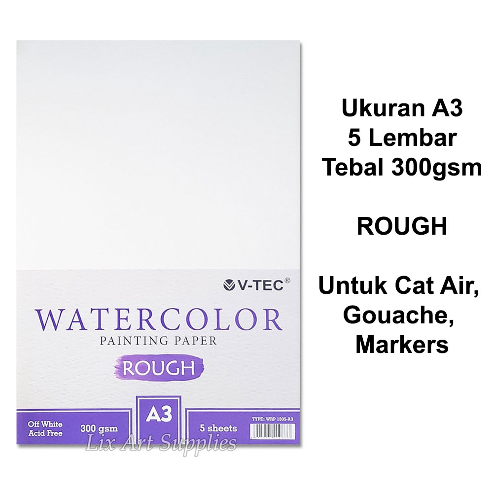 

V-TEC A3 Water Colour Paper 300gsm - 5 Sheets Rough / Kertas Cat Air