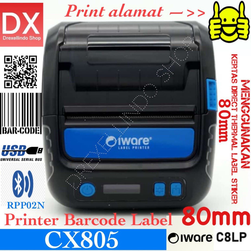 Printer Thermal Barcode Stiker Label CX805 IWARE IW-C8LP Bluetooth