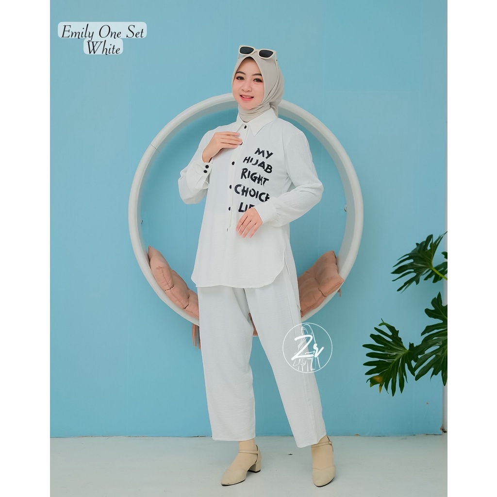 ONE SET KERJA KEMEJA EMILY NABILA AGNIA ORI ZIRA CELANA KRINGKEL KERAH CASUAL VINTAGE ESTETIK