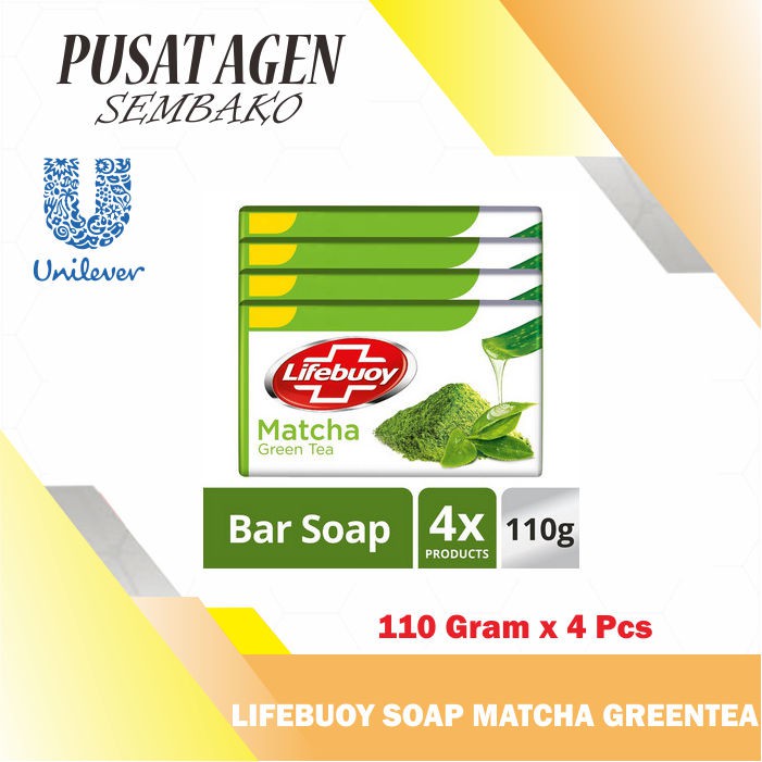 LIFEBUOY BAR SOAP MATCHA GREEN TEA 110 G GR 4 PCS BIJI SABUN MANDI BATANG HIJAU 110GR GREENTEA 110G