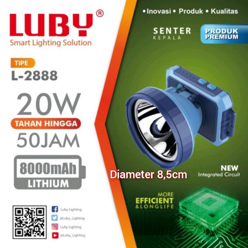 Senter Kepala Luby 2903 / 2902 / 2881 /2879 / 2900 /2899 / 2876 /2877/ 2871 / 2875 / 2868 / 2870 10.000mAH 45w   Headlamp LUBY  Putih Kuning 7W / 20W / 40W /60W Watt IBZ