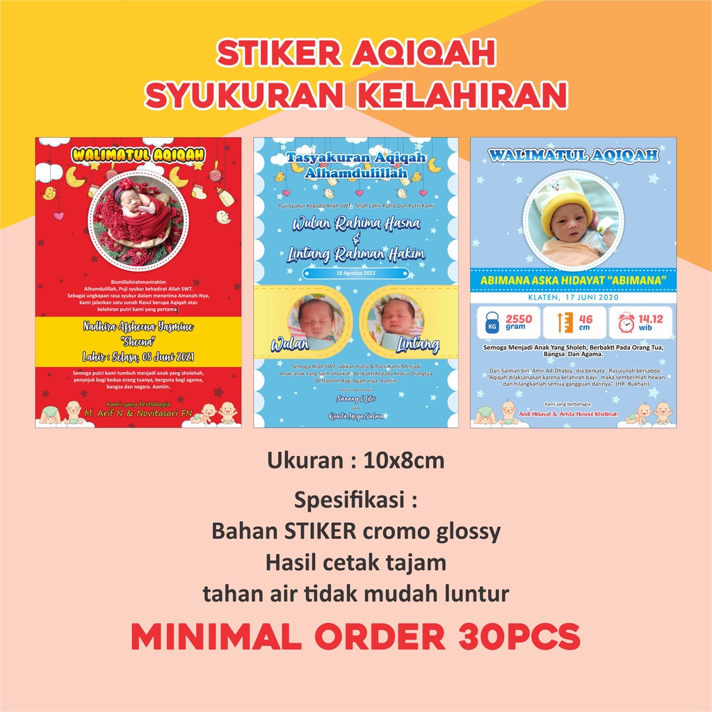 

Stiker Aqiqah Kelahiran Syukuran Anak Walimatul