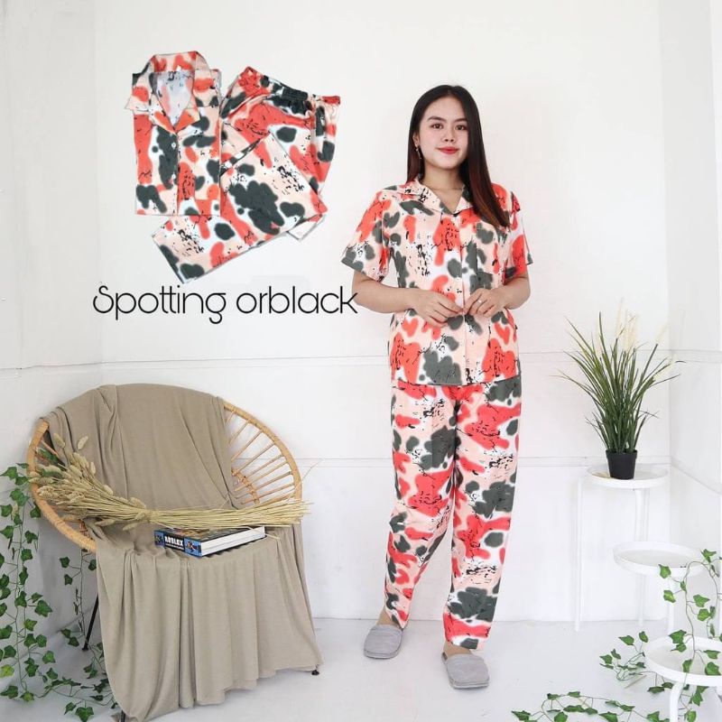 Baju Tidur Piyama Wanita Dewasa Piyama Baju Santai Motif Bunga-Tiedye Red