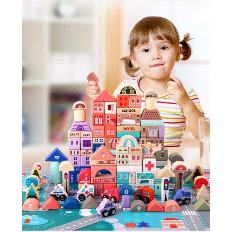 Wooden city Building Block 115 pcs