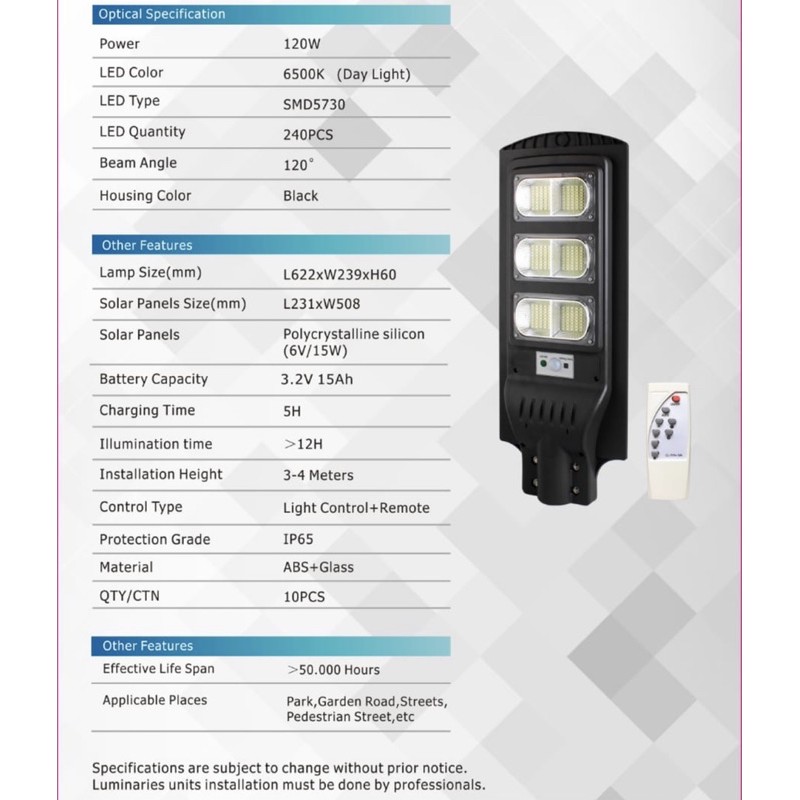 PJU Solar Lampu Jalan Led 120 Watt 120W All In One