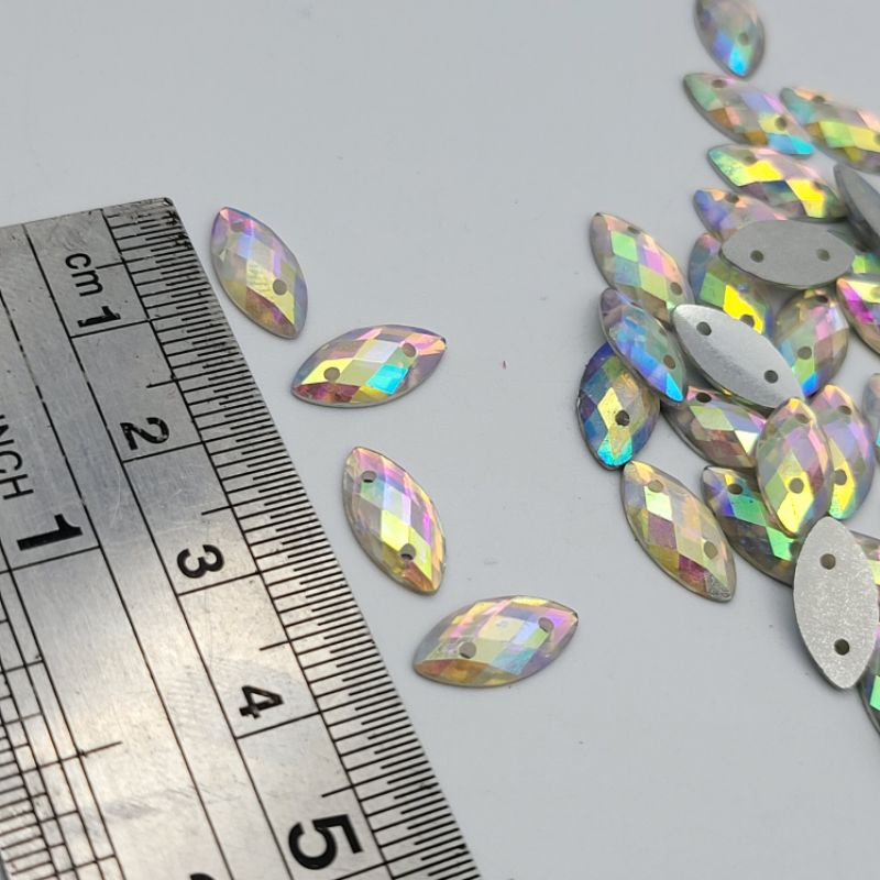 DIAMON RESIN KRISTAL AB MOTIF MATA LANCIP UK 6X12mm per LUSIN WARNA PUTIH PELANGI AB KUALITAS AA KILAU BAGUS