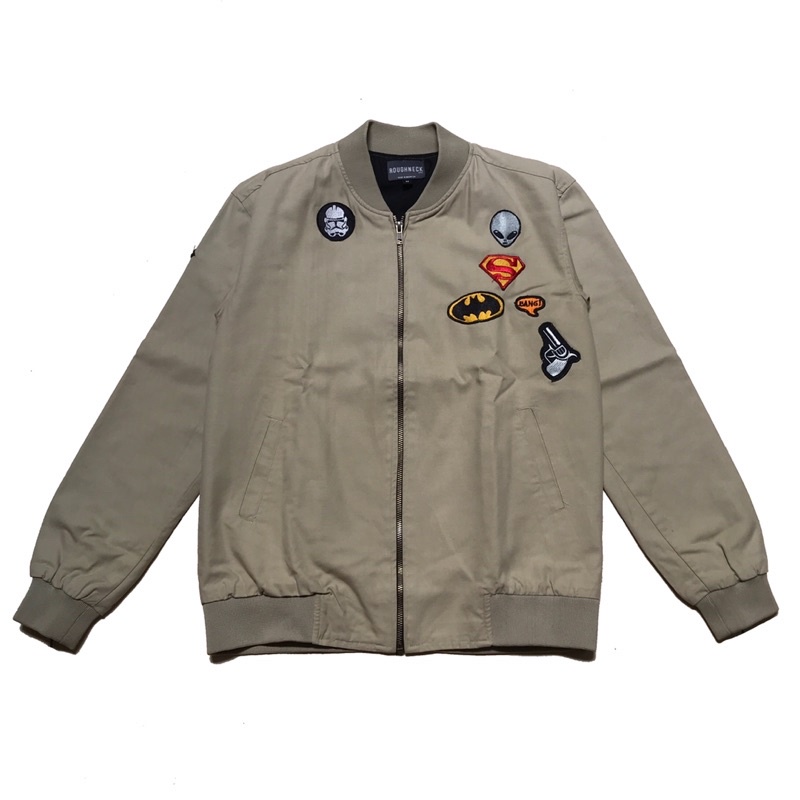 Jaket Bomber Jacket Vintage Patch by Roughneck 1991 size M warna Beige Original Rare Item Preloved