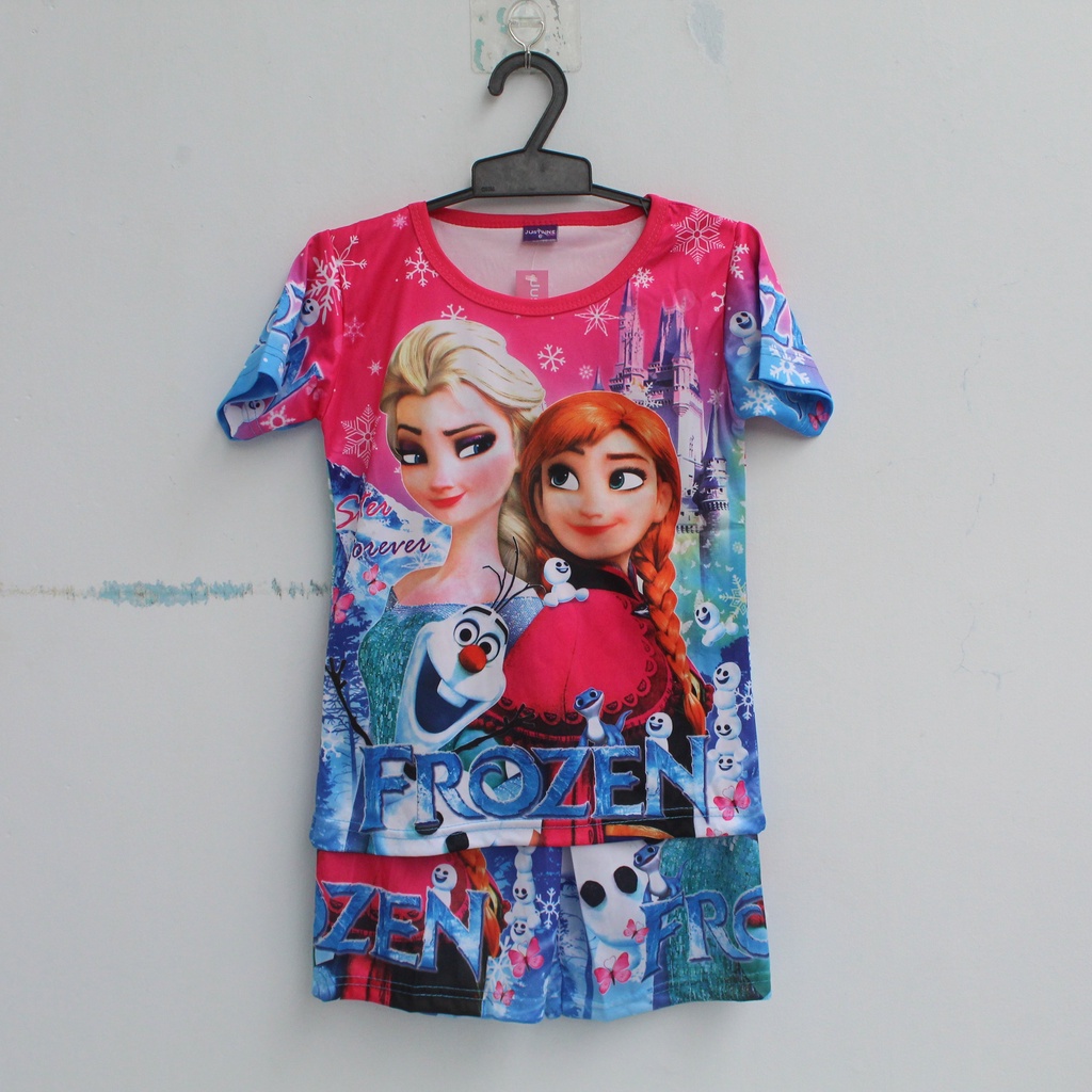 setelan baju harian frozen baju setelan full print frozen size 2-10 thn