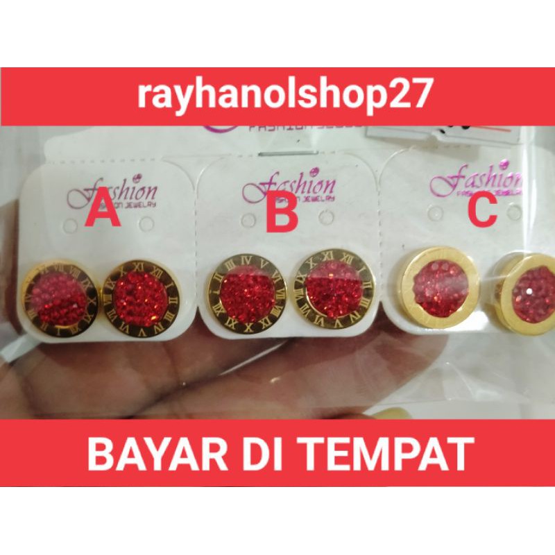 PERHIASAN WANITA TITANIUM ANTING TUSUK MOTIF PILIHAN LAPIS EMAS 24 K TIDAK LUNTUR ANTI KARAT