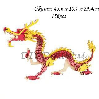 Puzzle 3D DIY bahan kayu model Dragon / naga sincia imlekmainan puzzle edukasi anak (kado &amp; pajangan