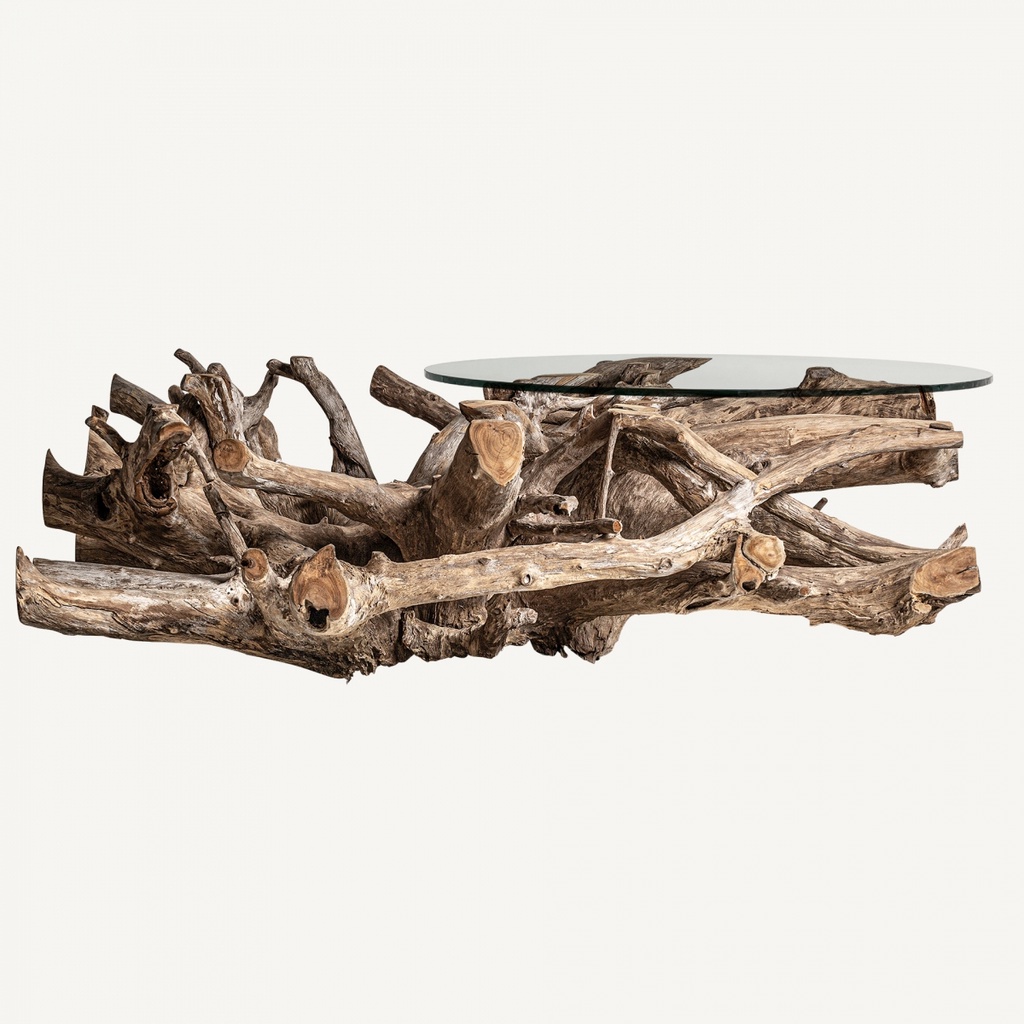 COFFEE TABLE IKARIA 100cm AKAR KAYU JATI / MEJA RUANG TAMU / MEJA KOPI / MEJA AKAR / MEJA KAYU BULAT