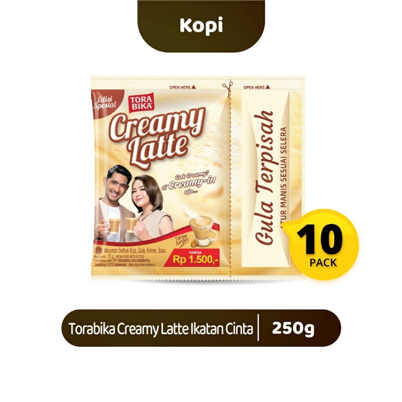 

Tora Bika creamy latte 1 renceng Isi 10 sachet