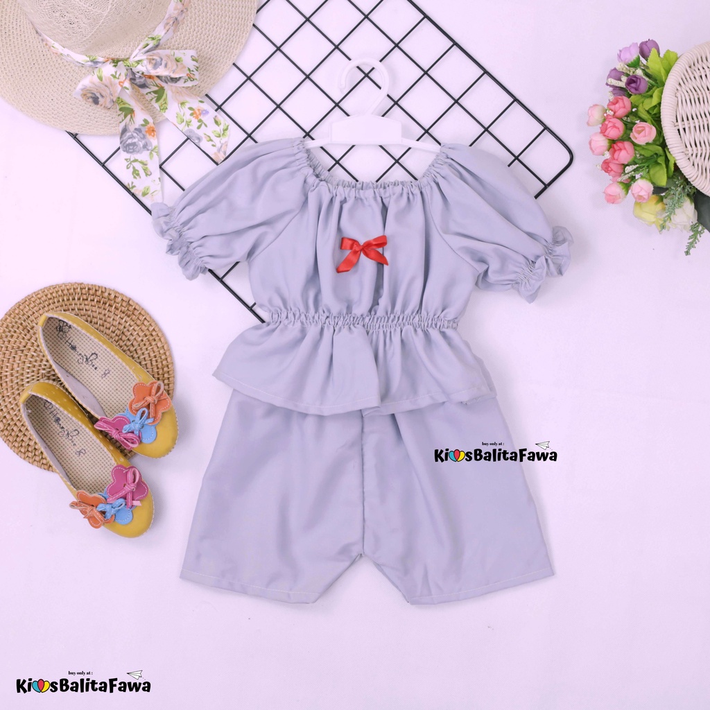 Neisya Set uk Bayi - 2 Tahun / Setelan Polos Anak Perempuan Lengan Pendek Balon Celana Atasan Import Babycinnamon