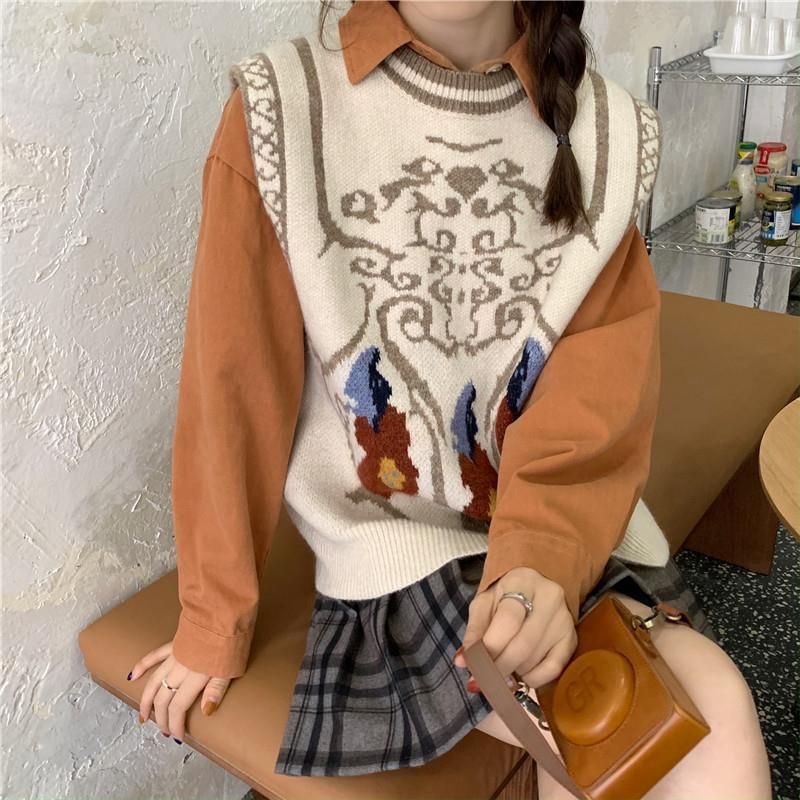 IMPORT WOMAN TEEN FLOWER KNIT VEST OUTER KNITWEAR WINTER AUTUMN ROMPI RAJUT WANITA MUSIM DINGIN