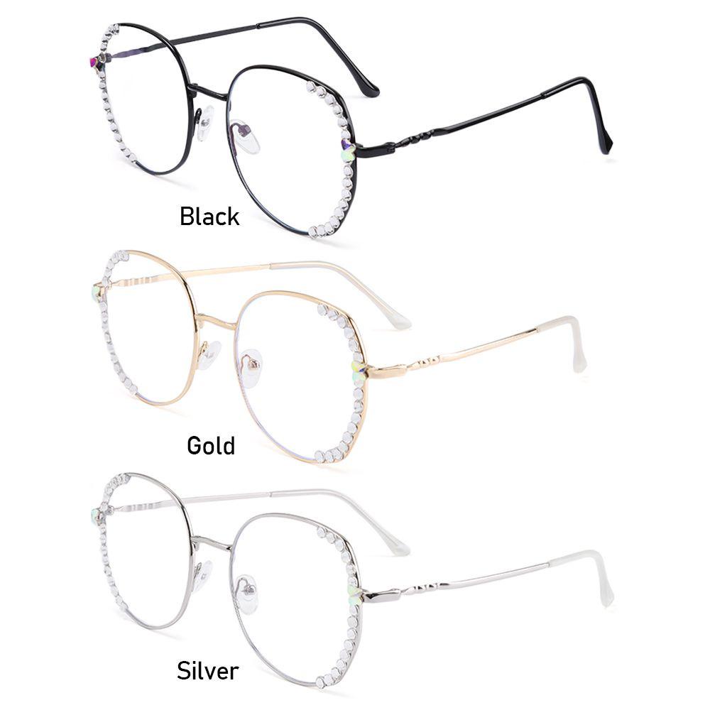 R-flower Vintage Square Glasses Vision Care Spectacles Perlindungan Radiasi Berlian Imitasi Eyewear