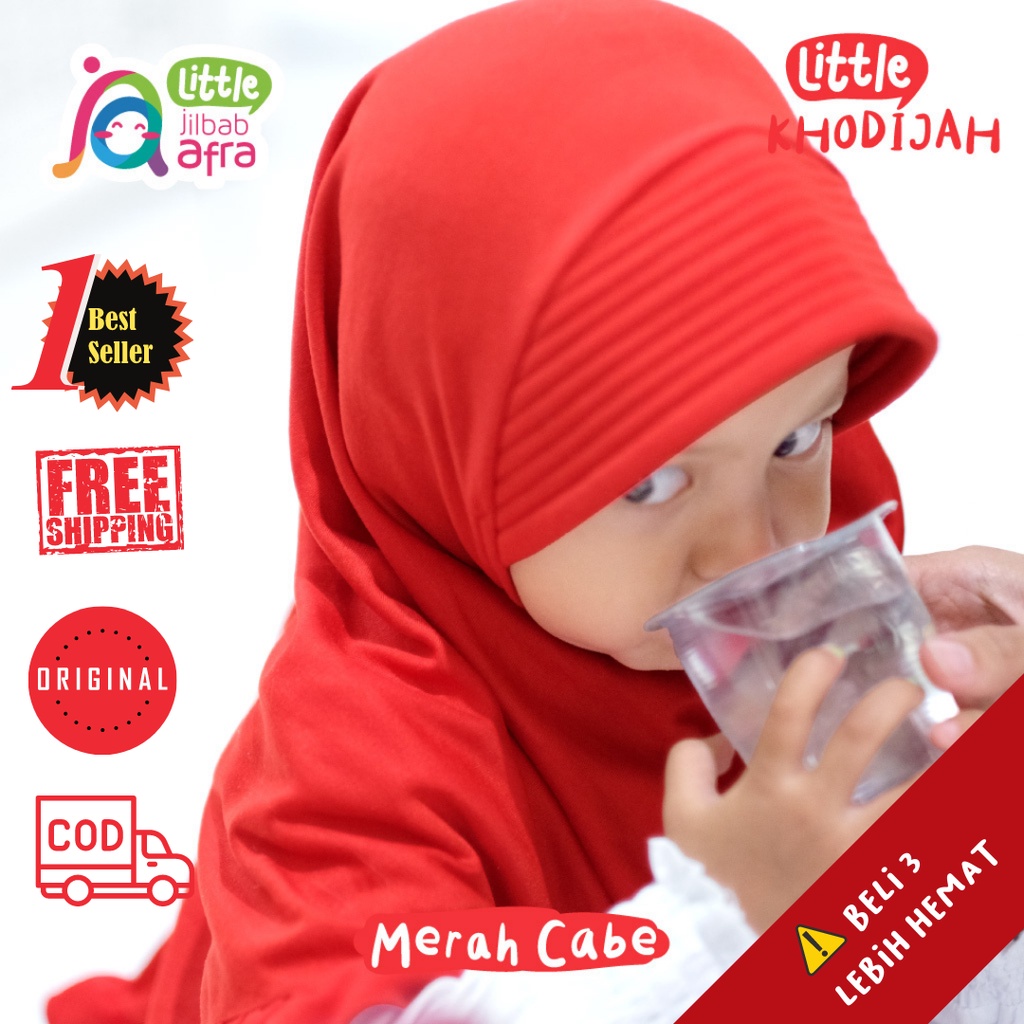 Jilbab Anak Little Khodijah Merah Cabe - Jilbab Arfa - Bergo renda anak Lucu Bahan Kaos