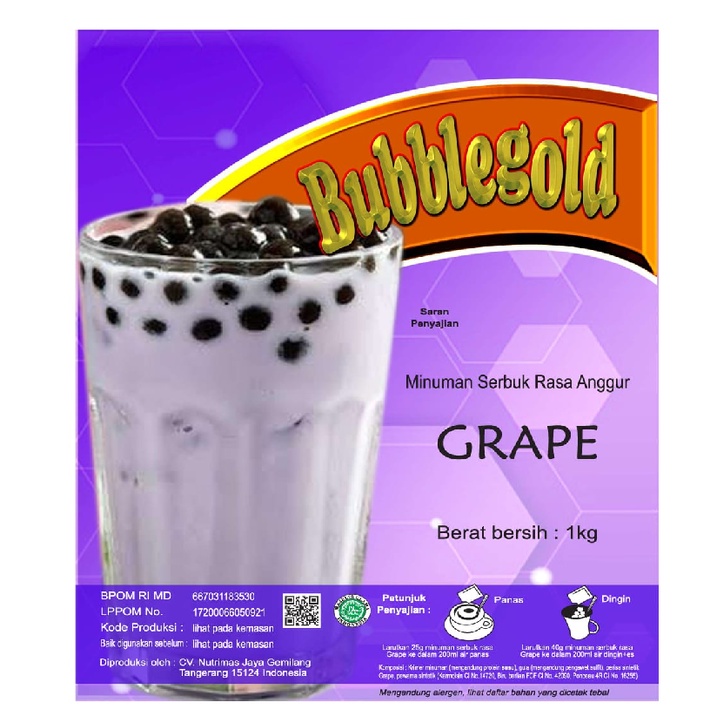 BUBBLE GOLD  GRAPE KEMASAN 1KG | SERBUK MINUMAN RASA ANGGUR 1KILO