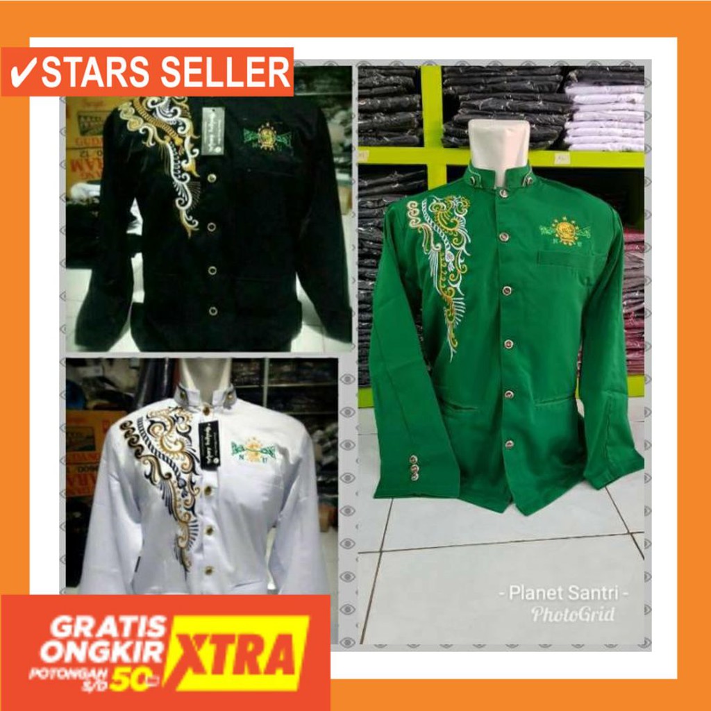 BUSANA MUSLIM TERBAIK MURAH BARU KECIL BESAR JUMBO BIG / Jasko bordir NU warna putih hitam merah
