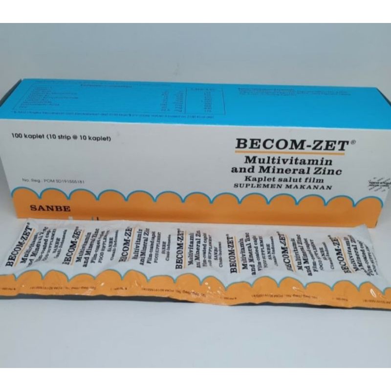 Becom Zet Strip isi 10 Kapsul Salut Becomzet Multivitamin and Mineral Zinc Becom-Zet