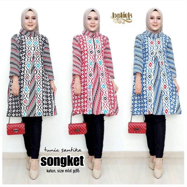 Tunik Santika Songket Batik Etnik Midi Casual Seragam Muslim