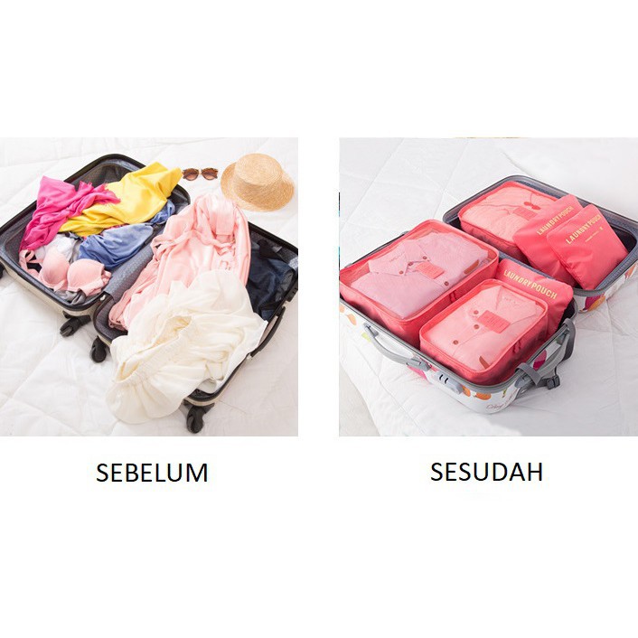 Mysterygirl - Tas Travel 6in1 Bag Travel 6 Set Organizer Travelling Pouch Make up Cosmetic