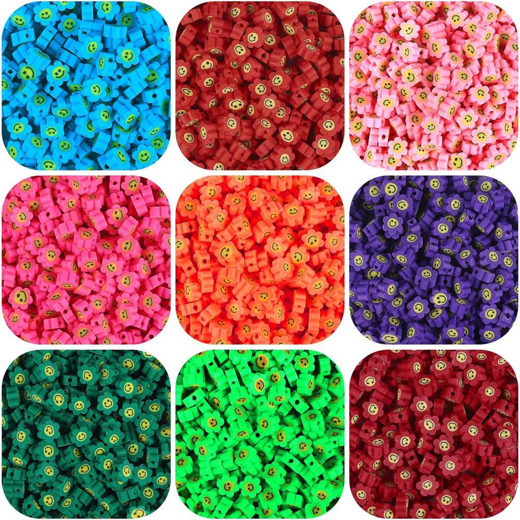 30pcs 10mm Flower Smile Polymer Clay Spacer Smile-Face Beads For Jewelry Making DIY Bracelet Necklace Accessories