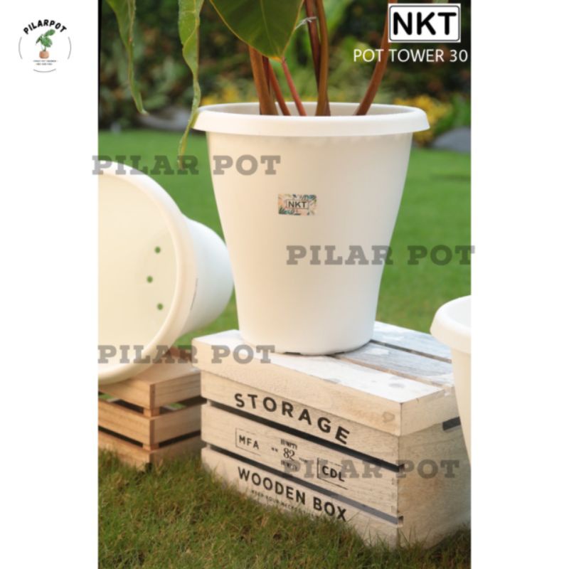 pot bunga tanaman tinggi nkt tower putih 30cm - NKT TOWER 30 PUTIH