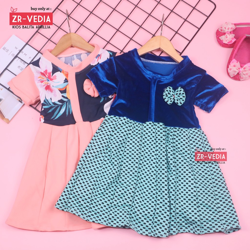 Dress Maudy uk 1-2 Tahun / Baju Balita Cewek Dres Anak Perempuan Harian Gaun Pesta Murah