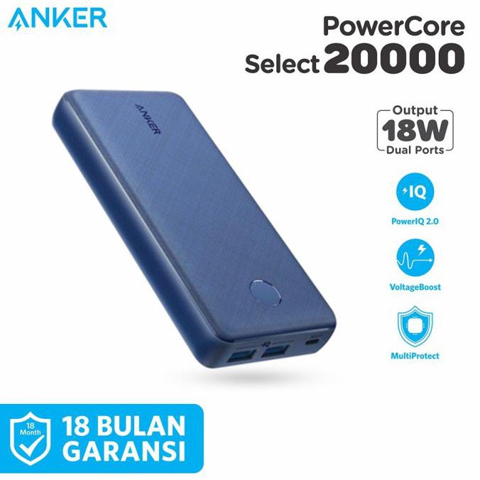 PowerBank Anker PowerCore Select 20000 mAh Black - A1363 - Biru