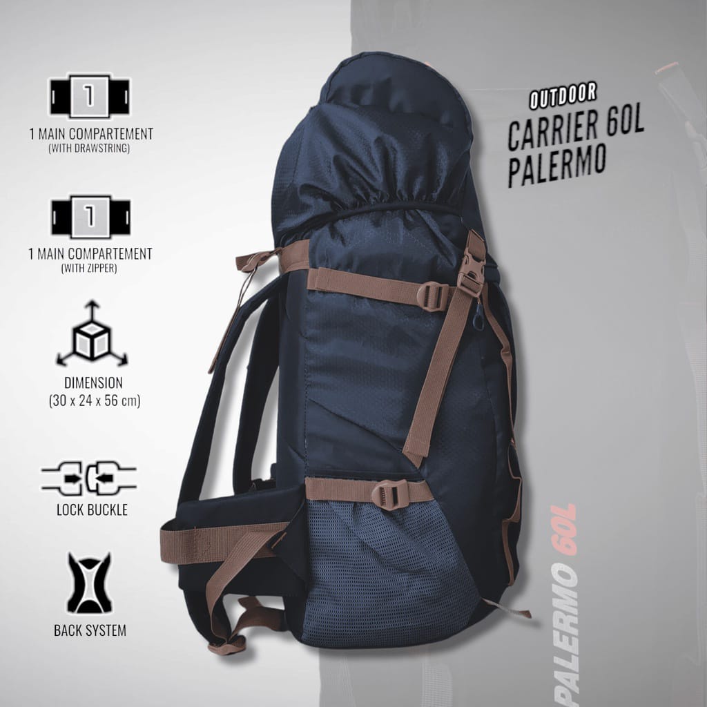 Tas Carrier Gunung 60L - Ransel Hiking Trekking - Outdoor Backpack / Daypack - Free Rain Cover