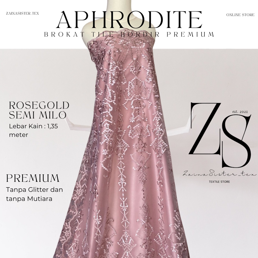 Bahan Kain Kebaya Brokat Brukat Tile Bordir Premium Mewah Meteran Aphrodite Motif 3 Warna Milo Semi 