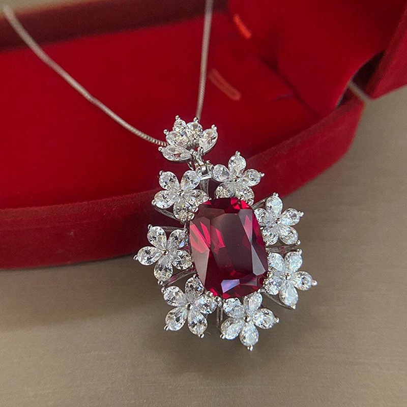 Kalung Cubic Zirconia Warna Merah Untuk Wanita