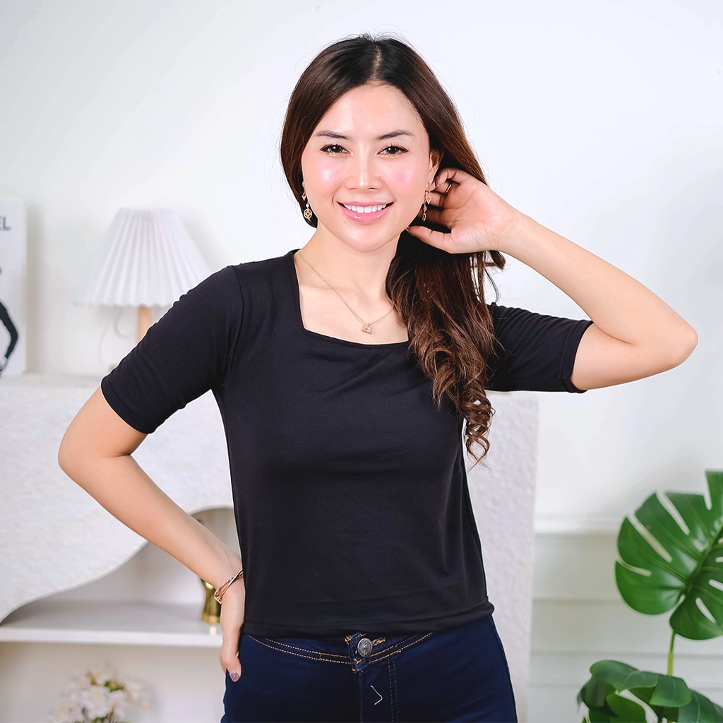 Tq88indonesia Fashion Baju Crop Polos Wanita Terbaru /  Pufie Crop Top Leher Kotak SOFT SPANDEK / Baju Kaos Wanita / Baju Polos / Baju Santai Wanita / Pakaian Cewek Terbaru / Baju Crop Wanita