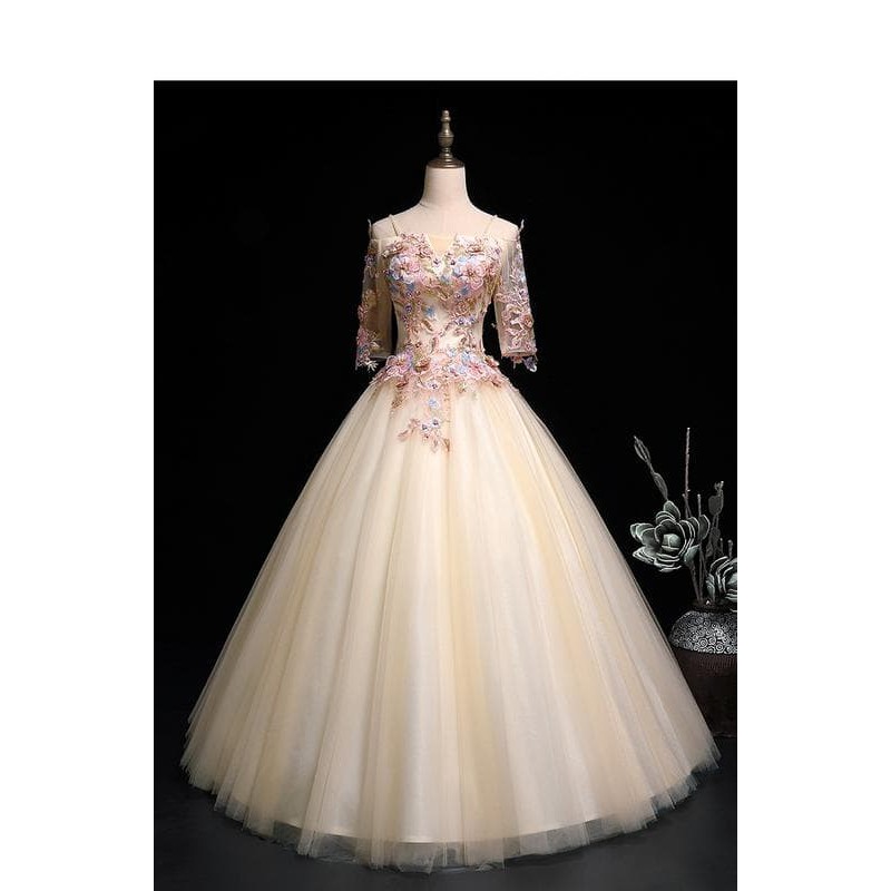 Gaun Pengantin 0311218 Kuning Lengan Siku Wedding Gown