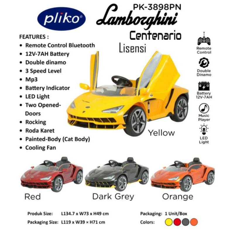 Mobil aki anak Pliko PK3898 PN Lamborghini