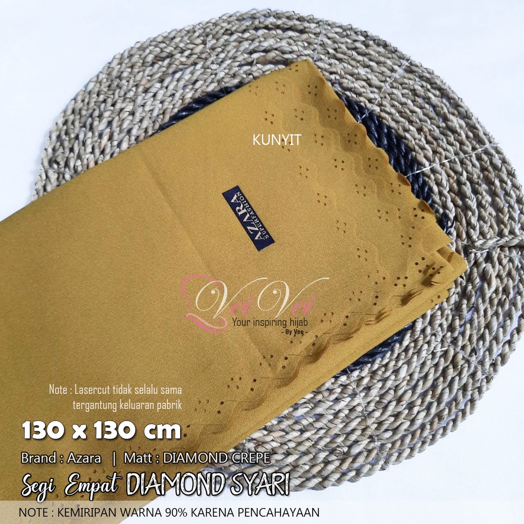 [ 130 x 130 cm] DIAMOND CREPE LASER - JILBAB SEGI EMPAT SYARI JUMBO AZARA-KUNYIT