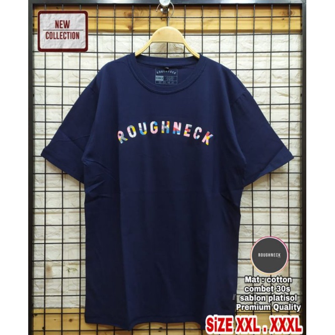 (M,L,XL,XXL,XXXL)Kaos Jumbo Roughneck//Kaos Oversize Biru Navy//Kaos Distro Pria Casual Bigsize