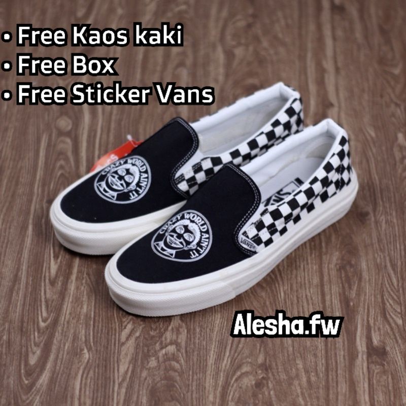 Sepatu Vans Slip On CrazyWorld white Premium Terlaris