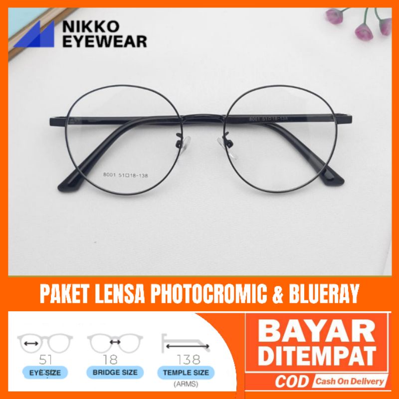 Paket Kacamata 8001 Lensa Antiradiasi Photocromic Blueray