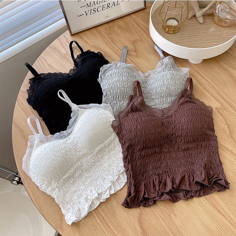 Nicebra Tanktop import Wanita kamisol padded hiasan renda cantik bh pakaian dalam fashion 1076