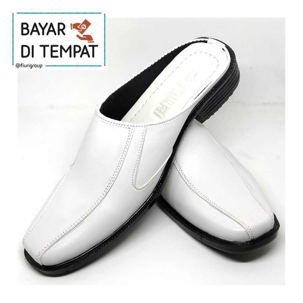 FIURI - BJ 6 Putih 38-43 - Sepatu Pantofel Selop Pria - Sepatu Formal Pria - Sepatu Pantopel Slop Kerja Kantor Cowok Murah - Bustong Slip On Nikah Promo Diskon - Sepatu Pantopel Sendal Kulit Lebaran Hari Raya Idul Fitri - Fashion Pria