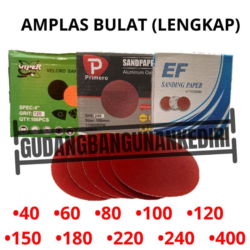 amplas bulat 4&quot; kertas gosok bulat 4&quot; amplas gerinda 4&quot; sanding disc velcro 4&quot; amplaa bulat mofuji viper primero kts ef