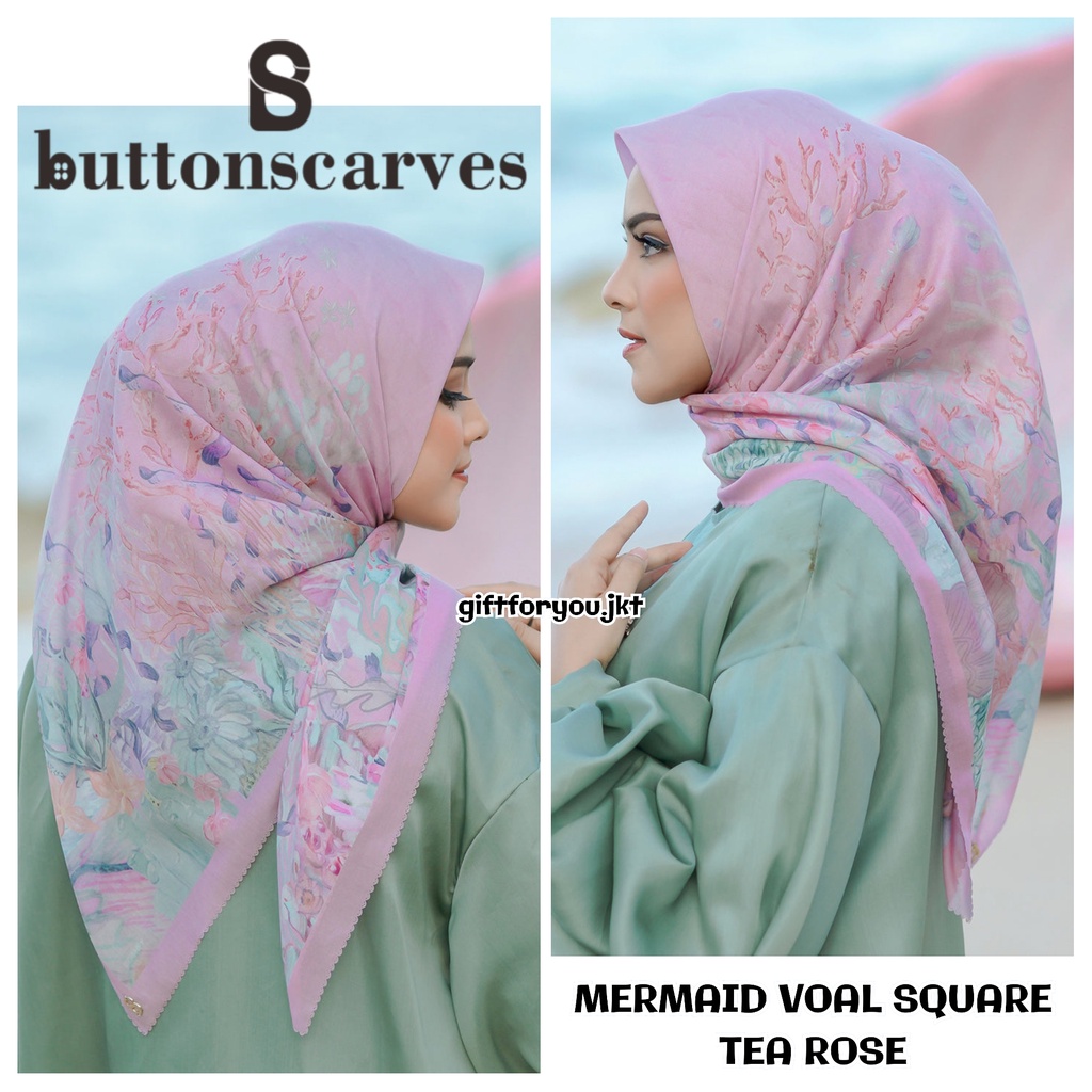 Buttonscarves The Little Mermaid Tearose Voal Square XL / Regular Original Hijab Kerudung Premium X 