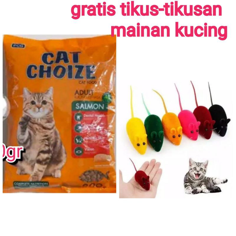 Cat Choize Salmon Makanan Kucing repack 800g Gratis tikus-tikusan Mainan Kucing