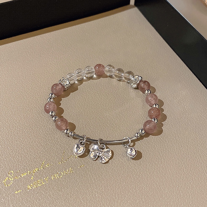 Gelang Manikmanik Kristal Opal Strawberry Aksen Pita Untuk Pasanganpriawanitamusim Panas