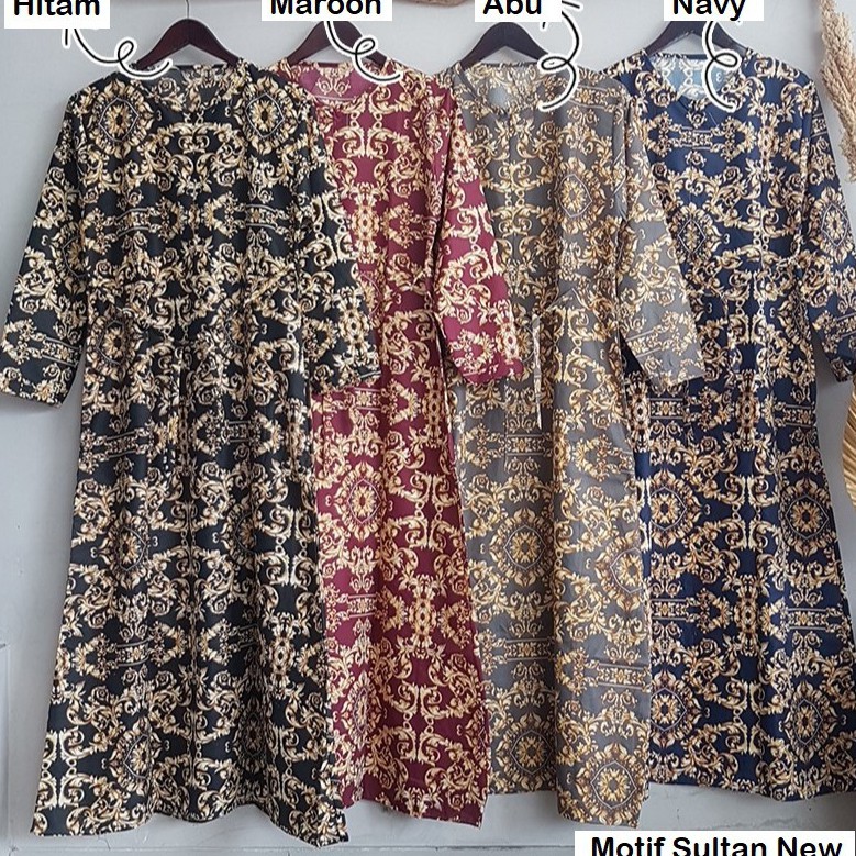 baju gamis Katun Jepang Motif Rasti, Bunga, Etnik, Retro, Polkadot, Vintage best seller-Sultan New Hitam