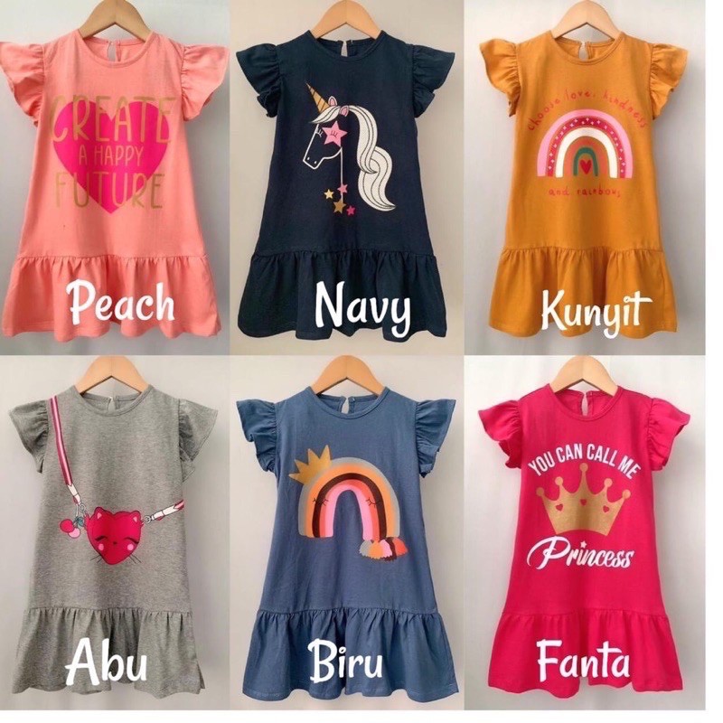 NONA Dress Anak / Daster Anak Tangan Ruffle Kupu-kupu 1-5tahun