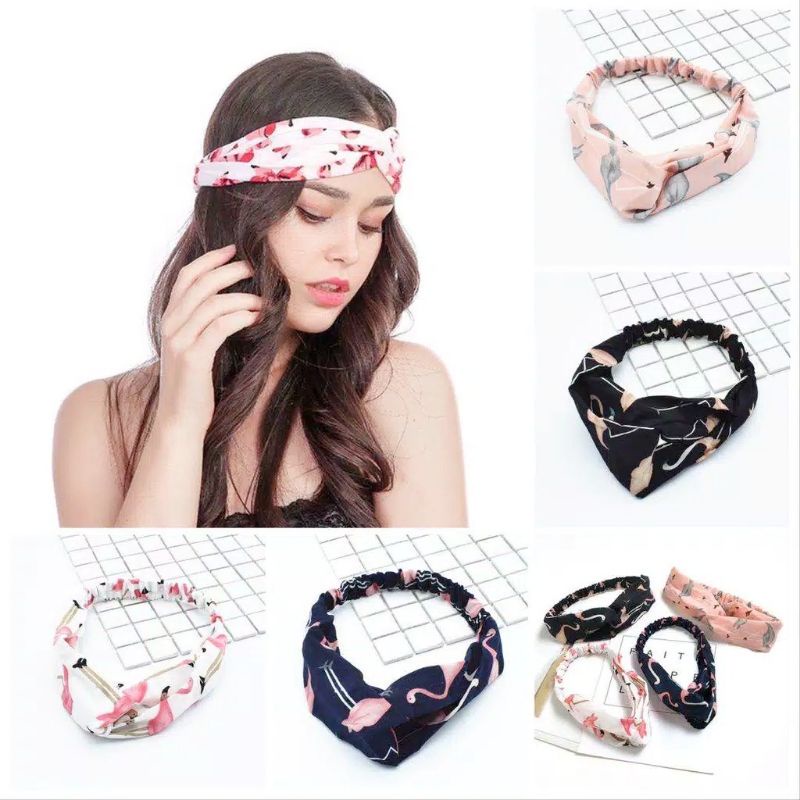 Bandana Bando Korea Turban Motif Flaminggo Korean Headband Hairband