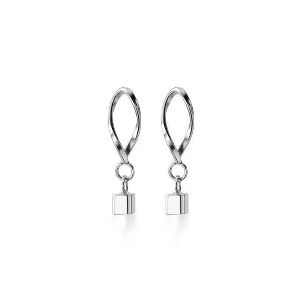 aaoottuuoo5.id Cod   Silver Color Japanese Style Square Pendant Earrings Temperament Ear Hoop Women Jewelry