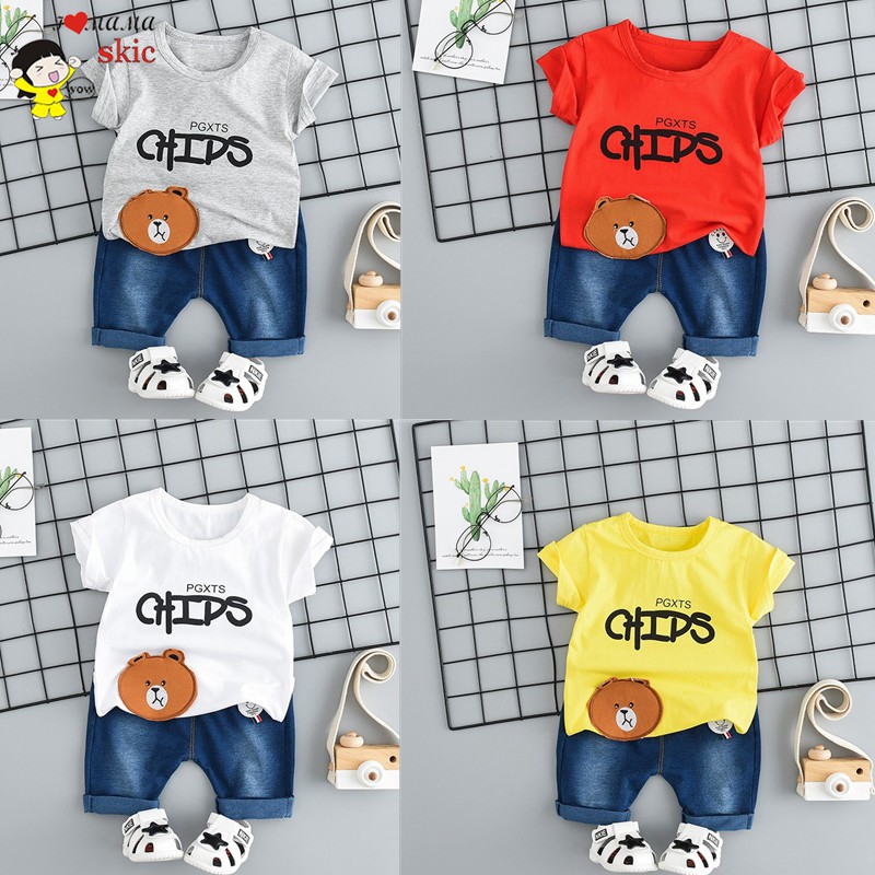 Set 2Pcs Kaos TShirt Lengan Pendek Gambar Kartun dan Celana Pendek